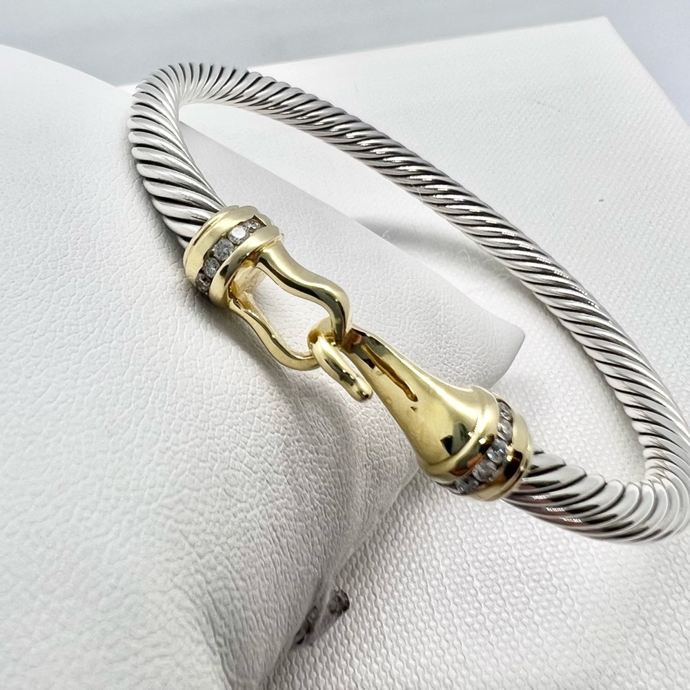David Yurman Cable Buckle Bracelet Silver With 18K Gold And Diamonds